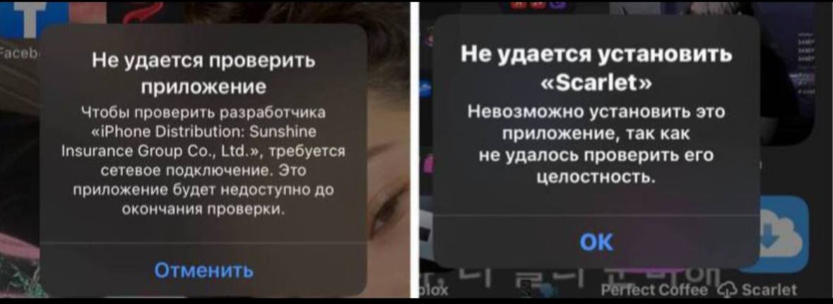 Не удалось проверить приложение скарлет